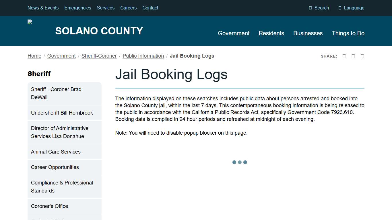 Jail Booking Logs Solano County, California
